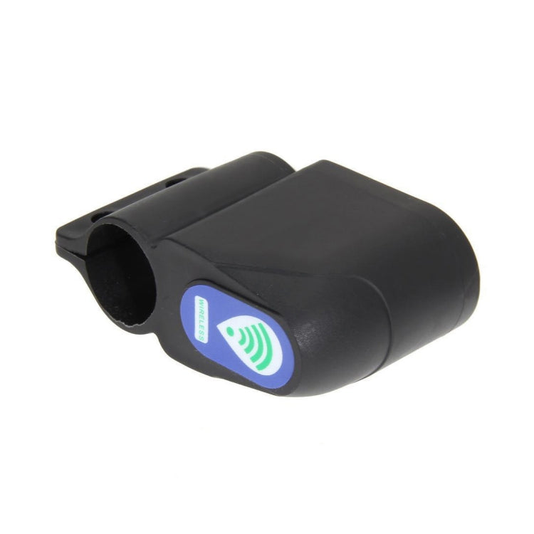 Black bicycle alarm sensor with wireless icon and indicator light window