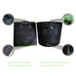 Black fabric grow bag shown with detail panels of handle reinforcement and stitching
