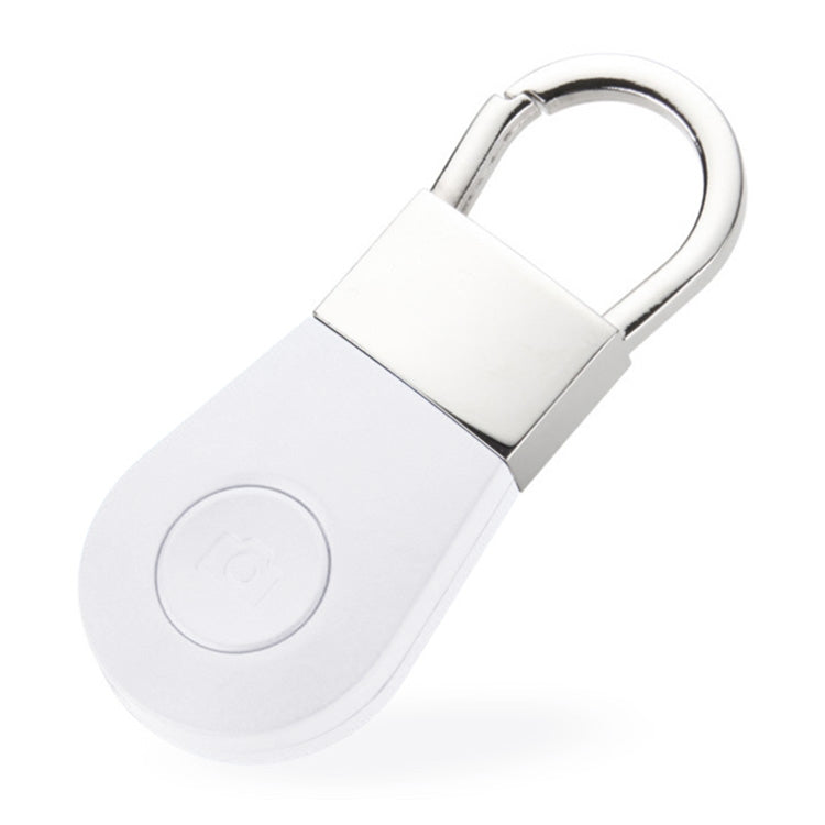 White key finder tracker with metal key ring and circular button