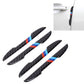 Black carbon fiber door edge guards with blue and red accent stripes, 4-pack.