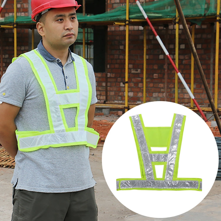 Neon yellow reflective safety vest with front H-pattern silver reflective stripes