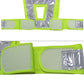 Neon yellow reflective safety vest with wide front pockets and silver strip accents