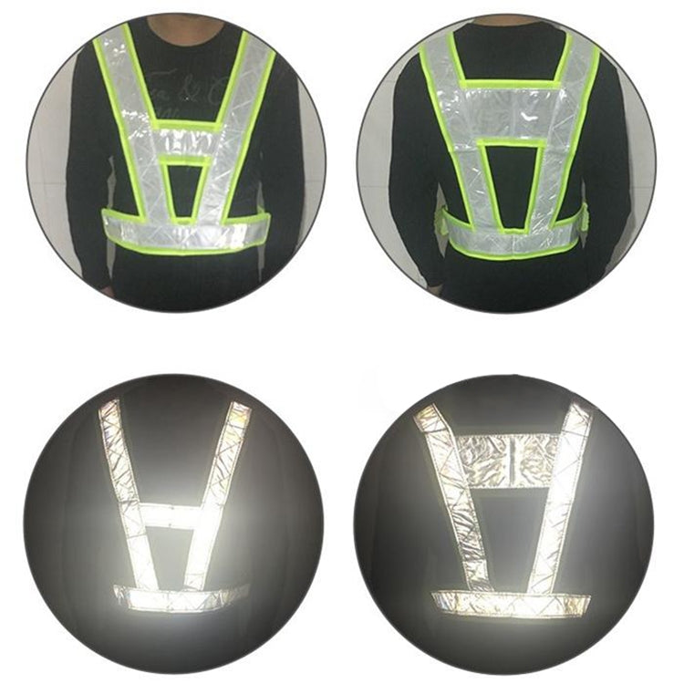 Neon yellow reflective safety vest showing bright silver reflective strip pattern