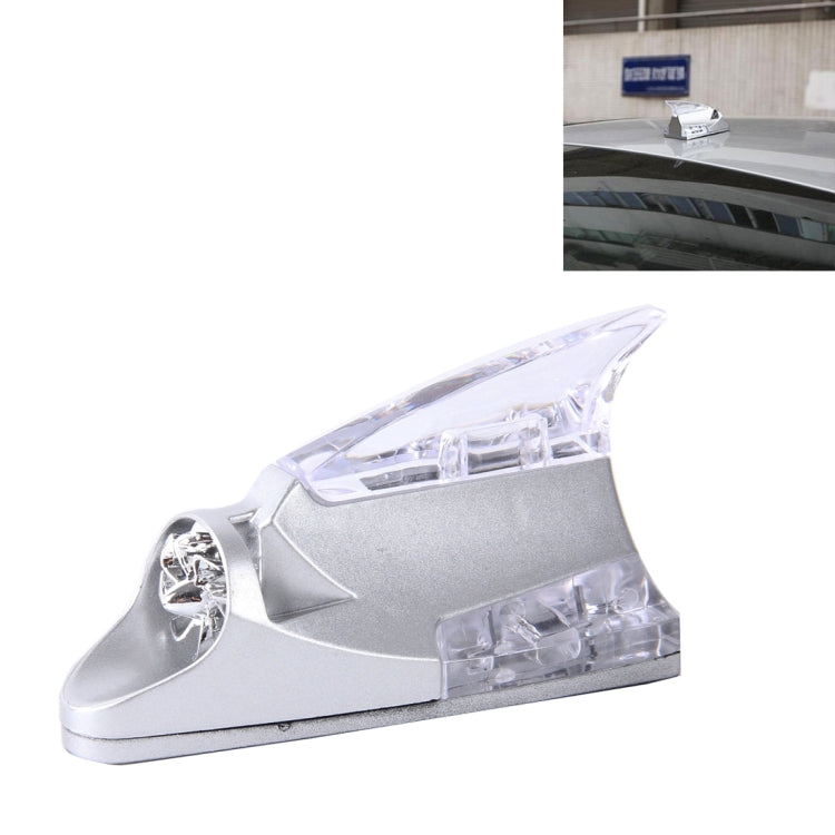 Silver shark fin car antenna decoration with clear warning light panels