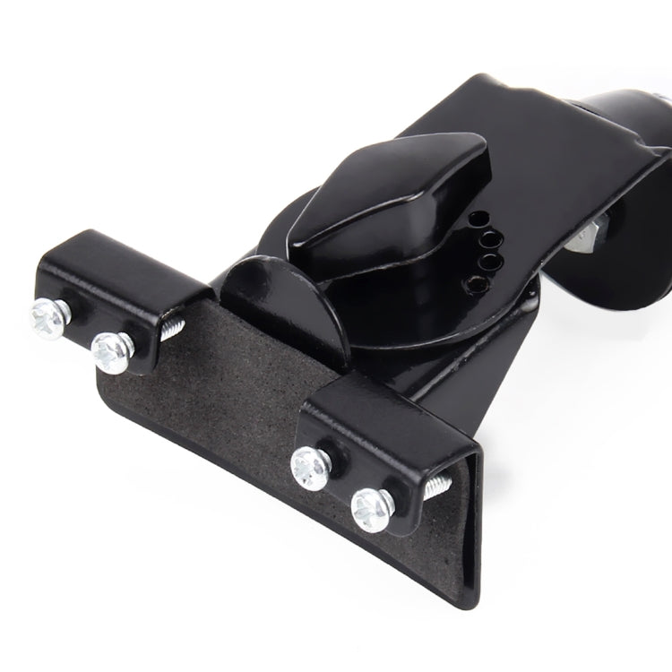 Glass-mount antenna clamp with black bracket and screw holes, close-up