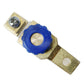 Motorcycle battery cut-off switch with OFF/ON marking and blue circular knob