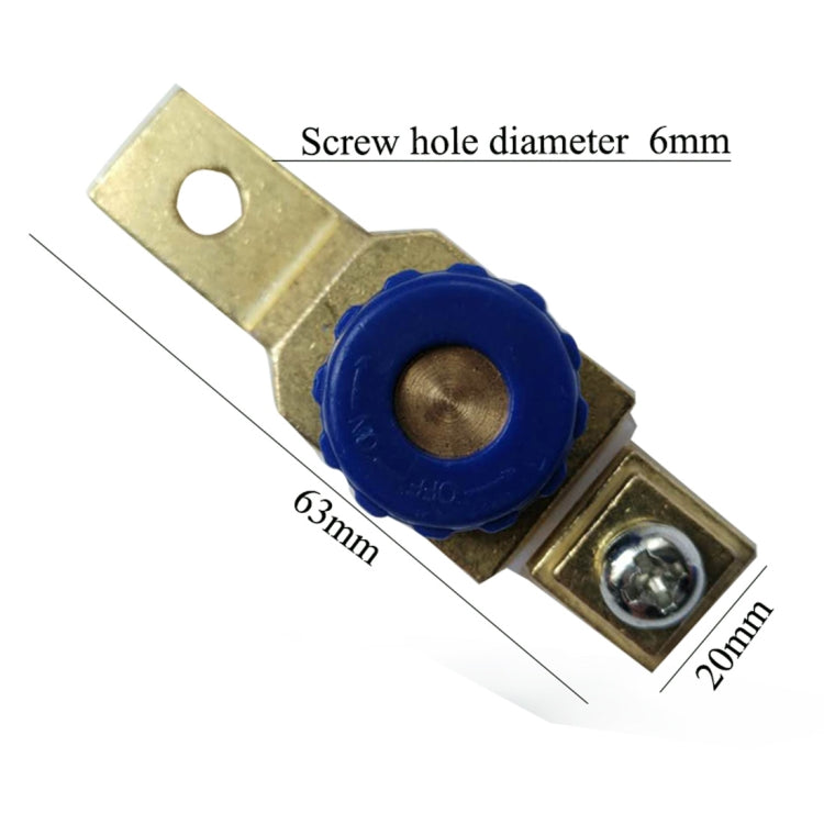 Motorcycle battery cut-off switch with 6 mm screw hole and 20 mm base length