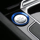 Blue push-start engine stop button ring with START ENGINE STOP lettering