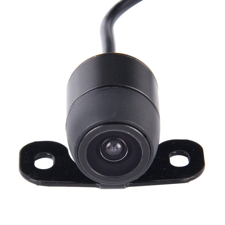 Car rear view backup camera with black lens housing and two-hole mounting base