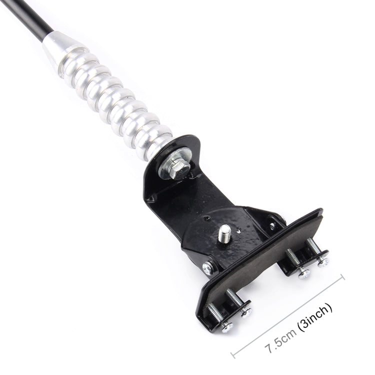 Car antenna base clamp, black bracket with screw posts on silver spring shaft