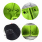 Lime green planter tray detail with drain holes and two black pot inserts