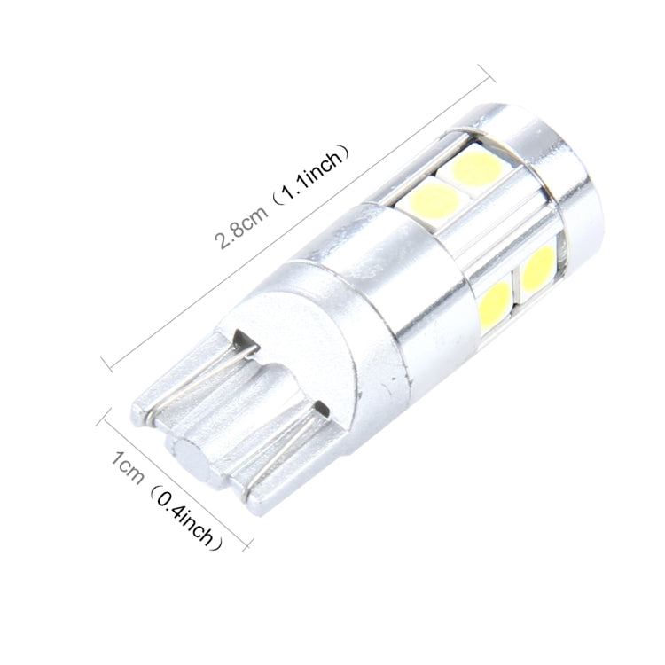 T10 LED bulb side view with multiple yellow SMD chips in chrome housing