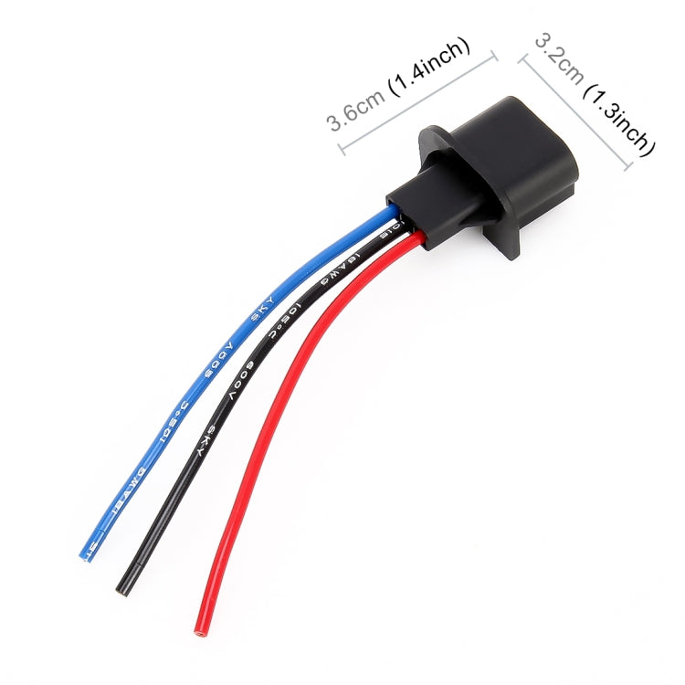 Single H13 male bulb socket connector with blue, red, and black wire leads