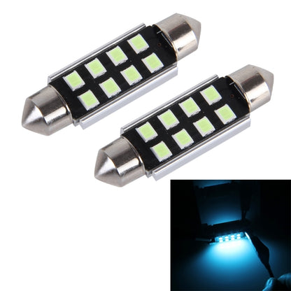 Pair of 41mm LED festoon dome lights with 8 SMD 3528 chips, silver metal bases