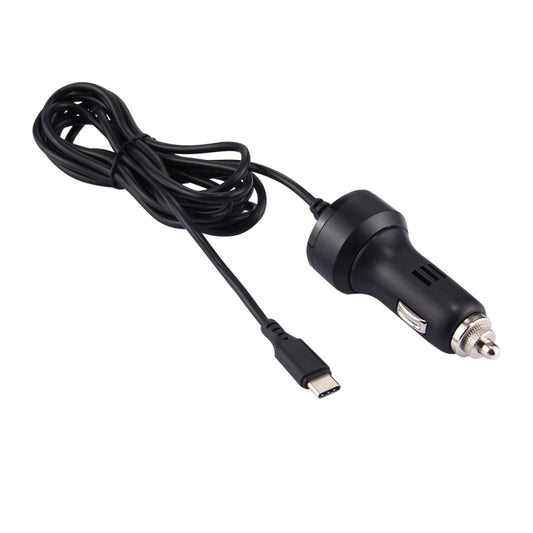 Black USB-C car charger adapter with long cable and metal plug