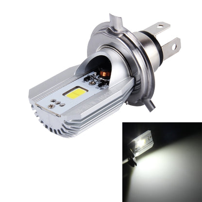 Motorcycle LED headlight bulb with metal heatsink, LED module, and mounting pins