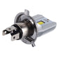 Motorcycle LED headlight bulb side view with socket pins and metal heatsink housing