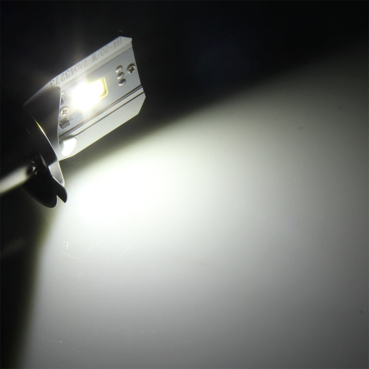 Motorcycle LED headlight bulb emitting bright white beam