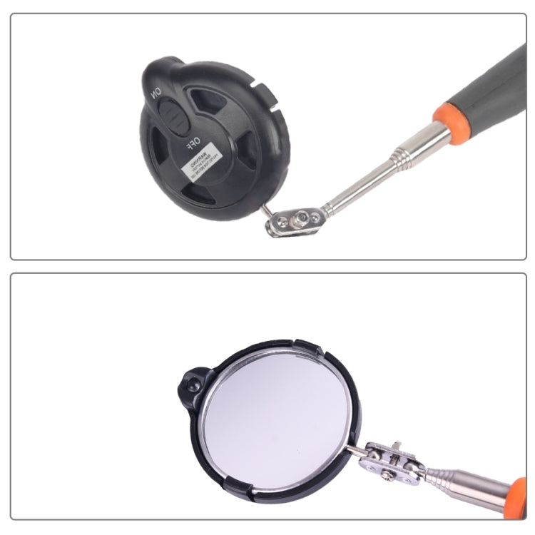 55mm inspection mirror head with clamp joint, retractable silver stem, black-orange handle