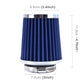 Blue 5cm mushroom-style air filter, pleated cotton media, size shown