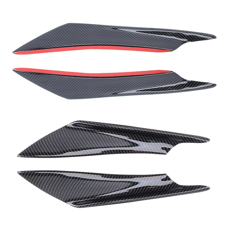 Set of 4 carbon-fiber flank stickers with red trim, angled view