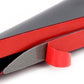 Close-up of carbon-fiber flank sticker with red tape-like adhesive