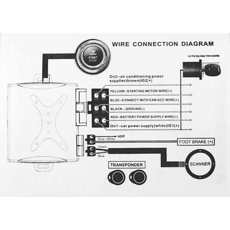 Car push start switch wiring diagram with scanner and transponder connections