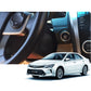 Car push start switch with blue ring on dashboard console