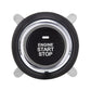 Black engine start stop push-button with chrome ring and four mounting feet