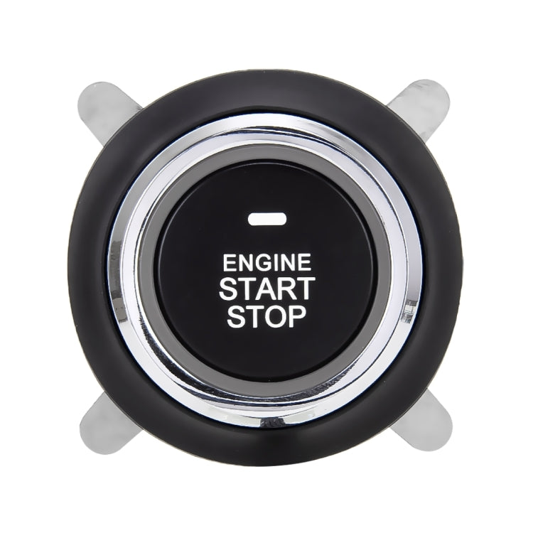 Black engine start stop push-button with chrome ring and four mounting feet