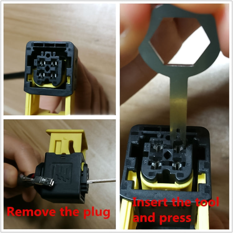 Car electrical connector with terminal tool inserting and removing plug from housing