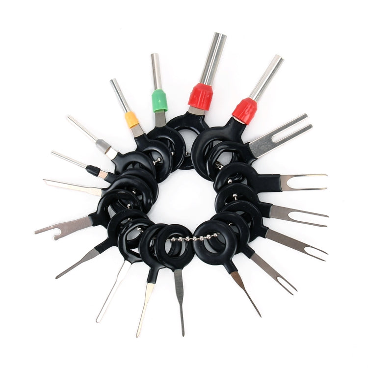 Car terminal extraction tool kit, 18-piece set with needle picks and storage rings