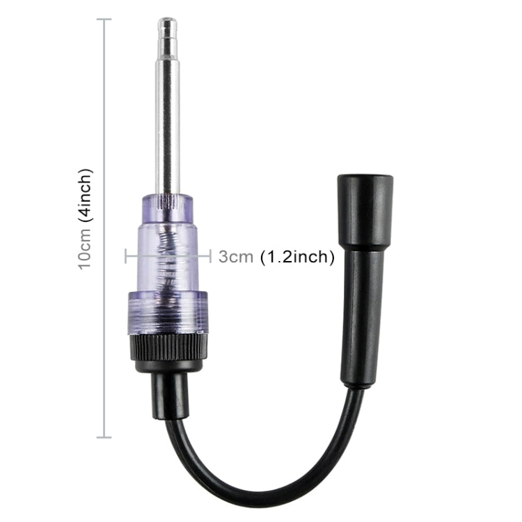 Ignition test instrument with purple clear probe housing, black cable, and metal contact pin