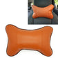 Orange leather car neck pillow with perforated center panel and padded bone shape