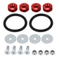 Car screw gasket kit with red caps, black rubber rings, washers, bolts, and nuts.