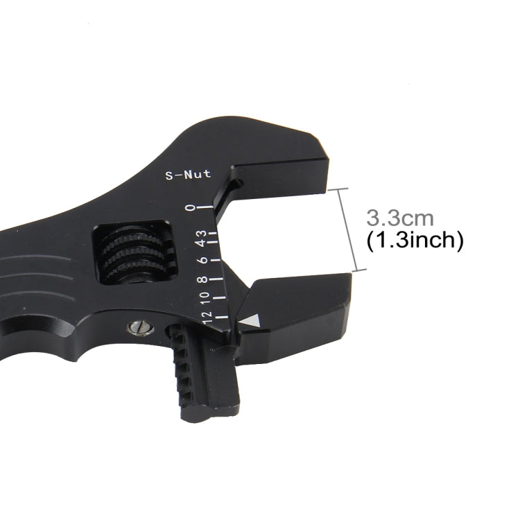 Adjustable spanner wrench head detail with S-Nut marking and scale