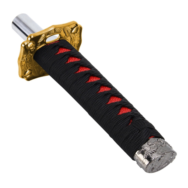 Universal hand brake lever cover grip with black fabric sleeve, red stripe, gold bracket