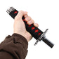 Universal hand brake lever cover grip held in hand; black sleeve with red accents