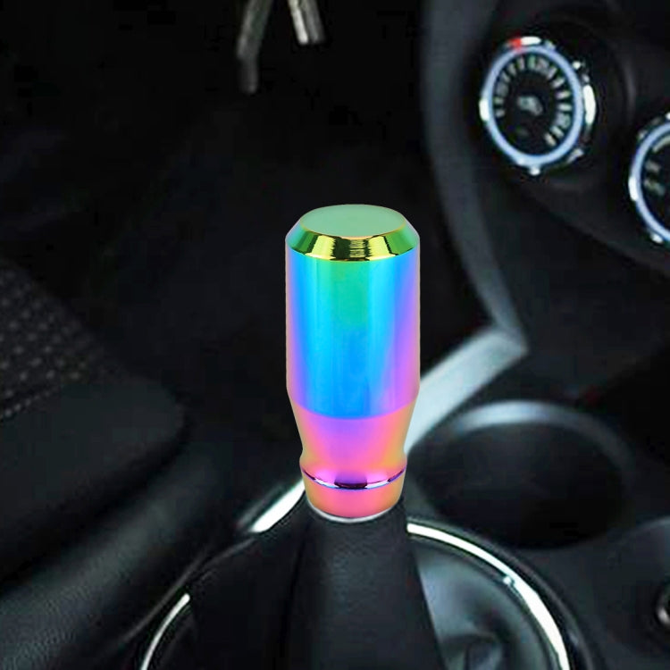 Iridescent rainbow gear shift knob for car, smooth rounded cylinder