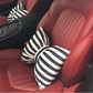 Pair of black-and-white striped bowknot car waist cushion pillows