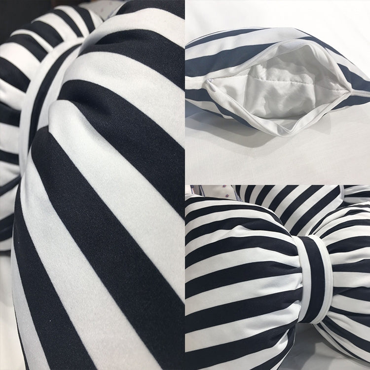 Close-up of black-and-white striped bowknot car cushion pillow