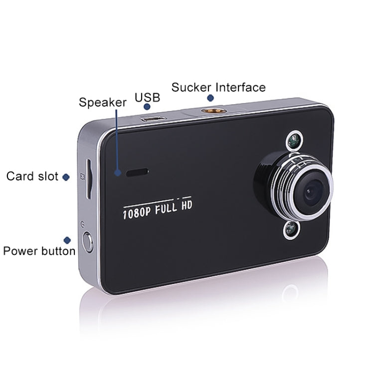 Car dash cam DVR side view showing lens, card slot, USB port, and power
