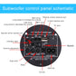 Subwoofer control panel with ports, volume knobs, and power switch