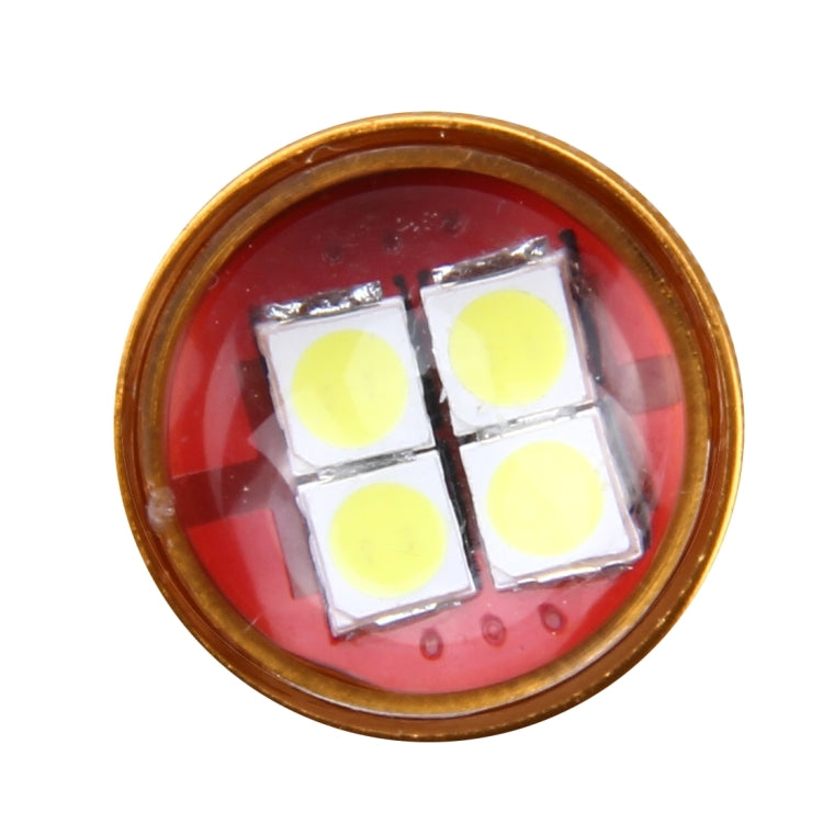 3157 bulb LED SMD lens close-up, gold bezel, four yellow LED chips
