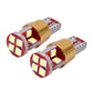 Two T10 LED bulbs, red PCB with white LEDs, and gold cylindrical bases
