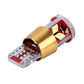 Single T10 LED bulb showing red housing, gold base, and LED chips on the circuit