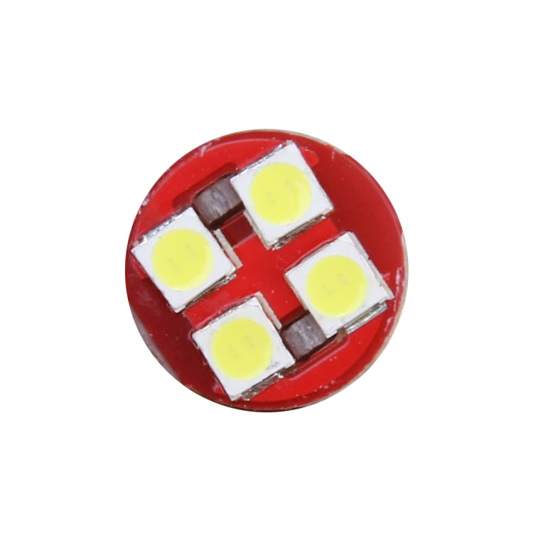 Round red LED chip face with four white LED lights on a T10-style bulb