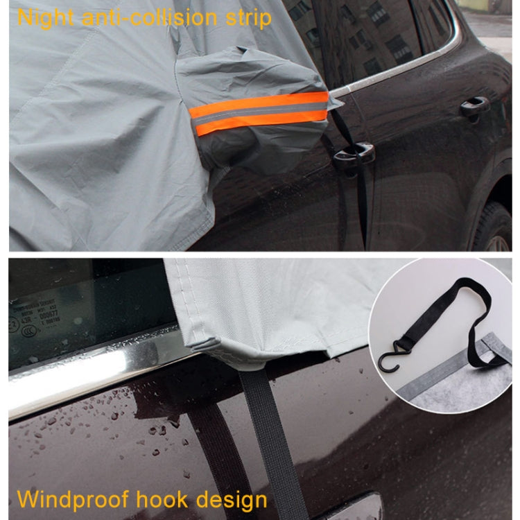Windshield snow cover with reflective anti-collision strip and windproof hook straps