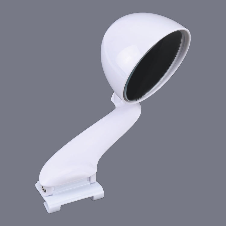 White auxiliary rear view mirror with round wide-angle lens and stem