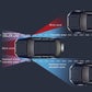 Vehicle side view showing blind spot coverage with assisted mirror areas